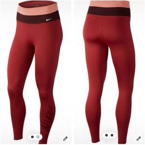 NIKE Dri Fit Epic Luxe Running Tights Size M Red 7/8